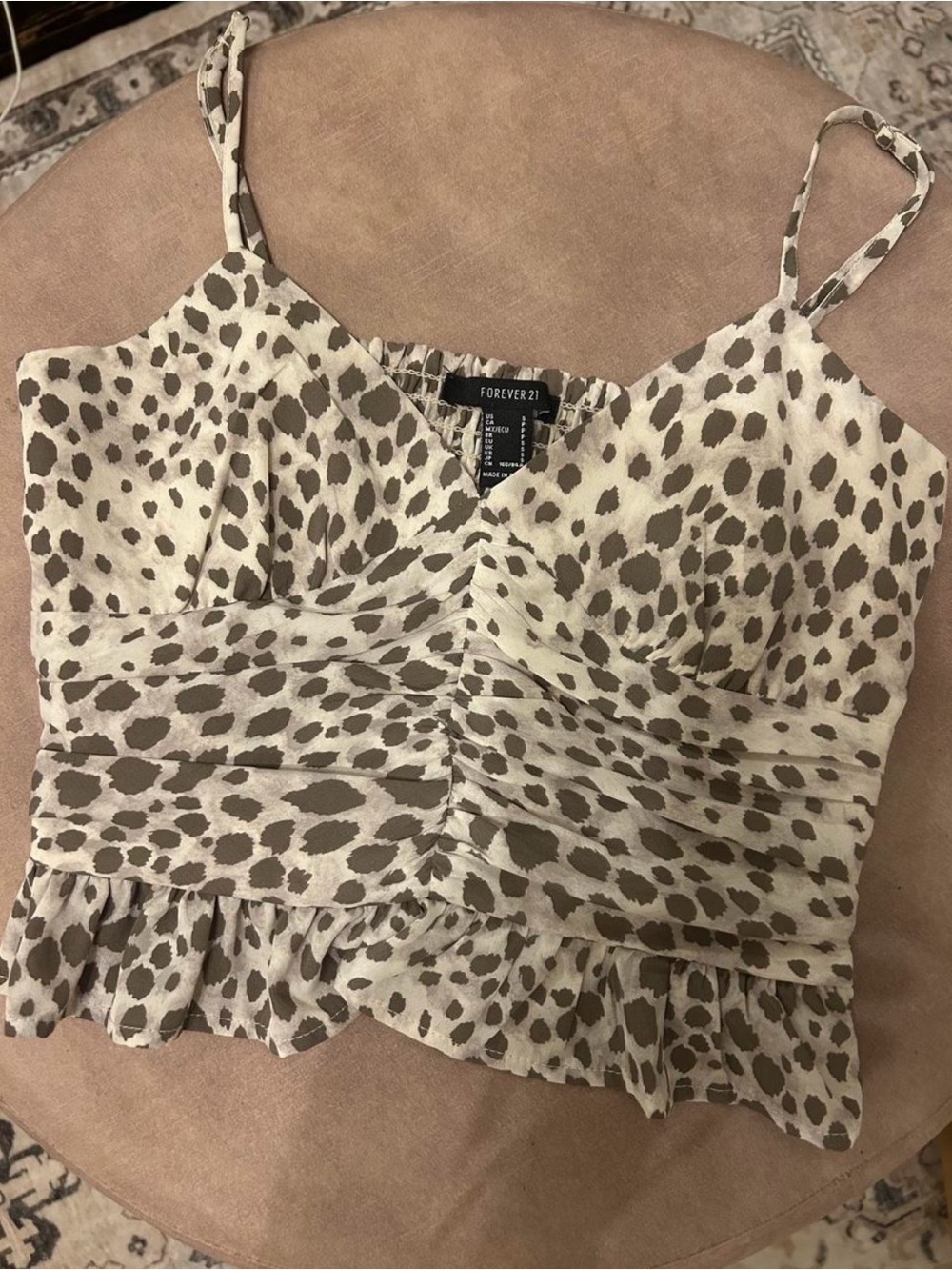 Forever 21 Cream and Brown Leopard-Print Ruffle Cami